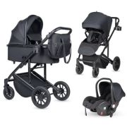 Коляска 3 в 1 для новорожденных Farfello Sola Trio Comfort Total Black с реверсивным блоком